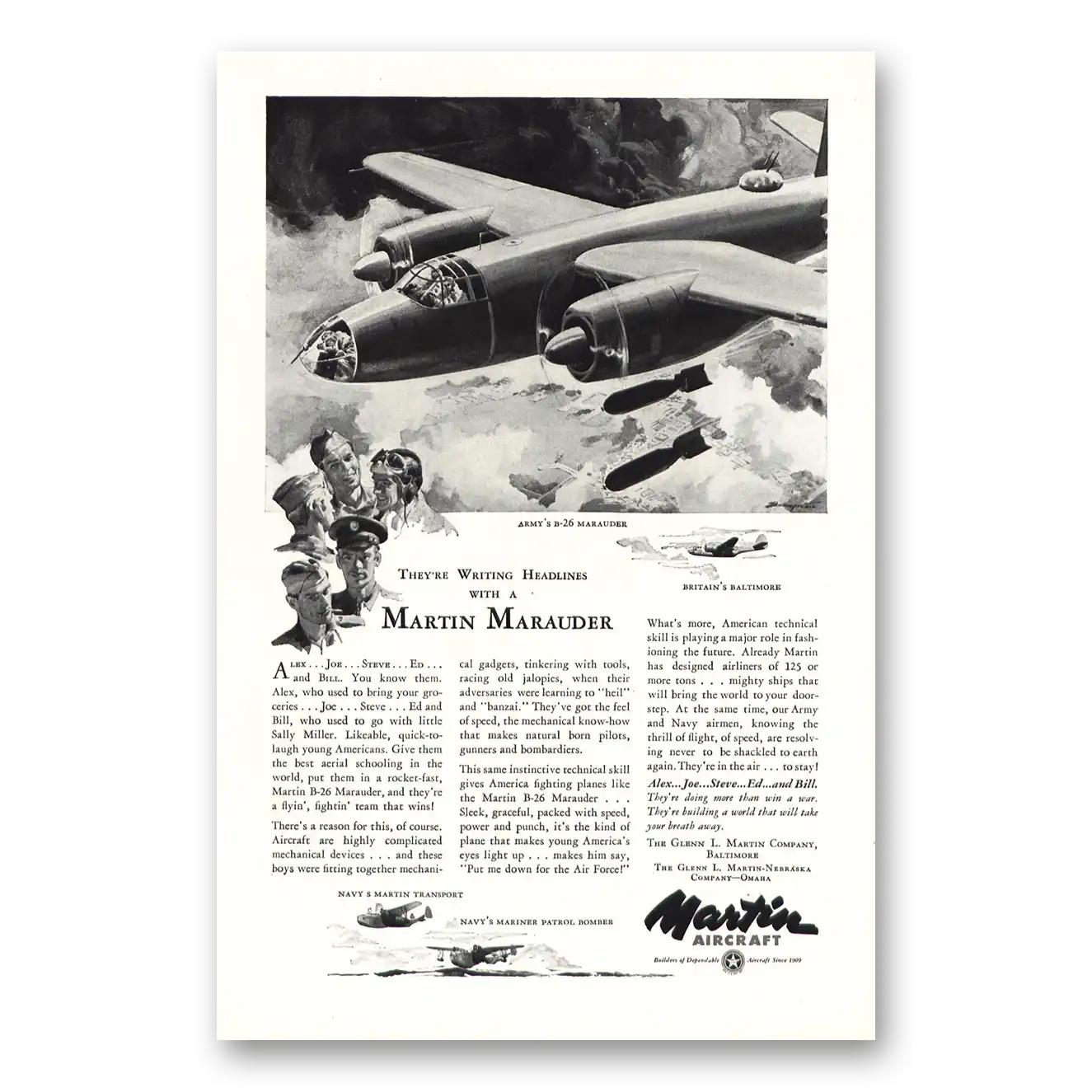 1943 Martin Marauder B26 Writing Headlines Vintage Magazine Print Ad