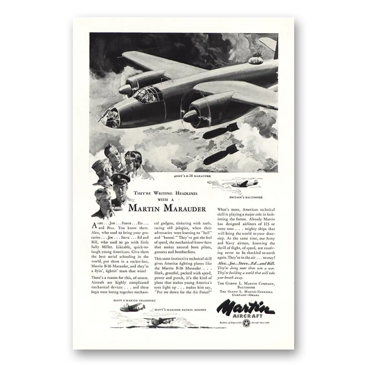 1943 Martin Marauder B26 Writing Headlines Vintage Magazine Print Ad