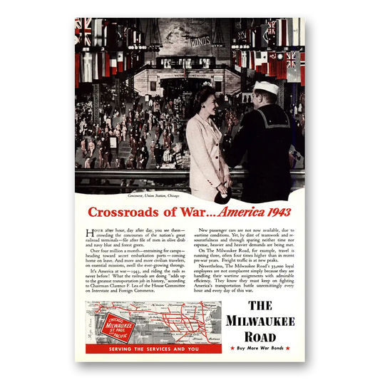 1943 Milwaukee Road Crossroads of War Vintage Magazine Print Ad