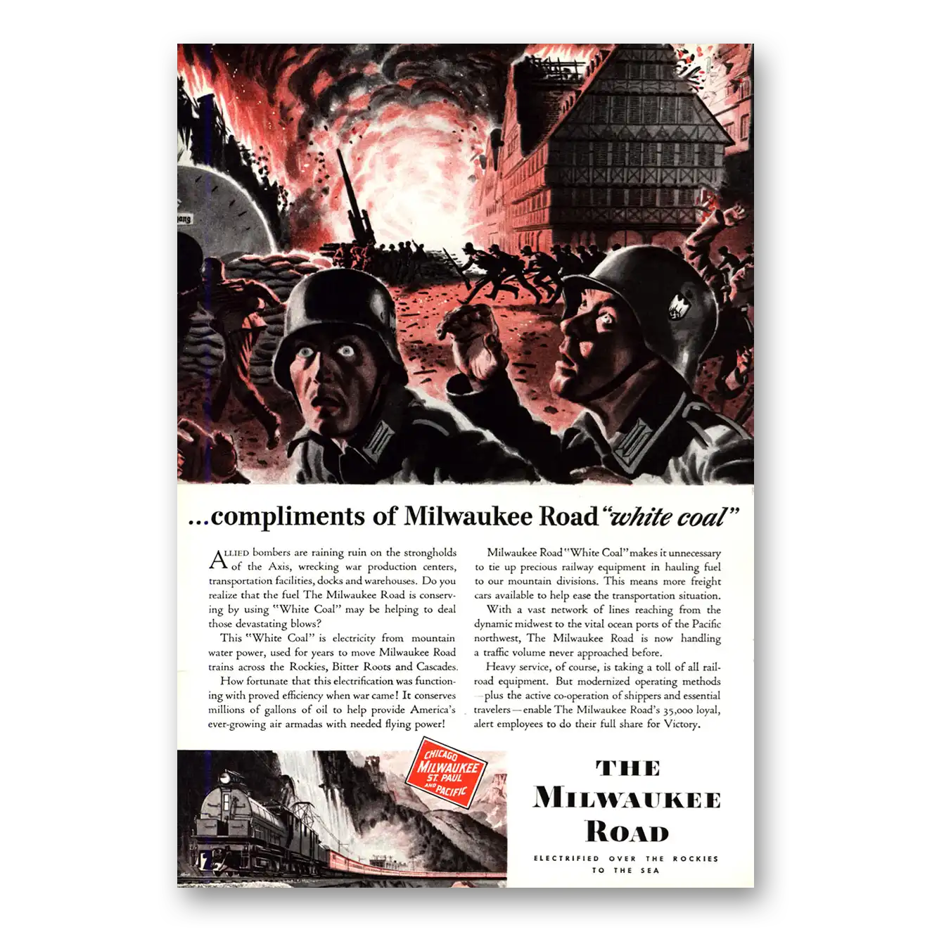 1943 Milwaukee Road Compliments of Milwaukee Road White Coal Vintage Magazine Print Ad