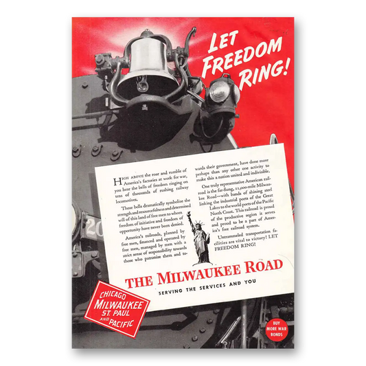 1943 Milwaukee Road Let Freedom Ring Vintage Magazine Print Ad