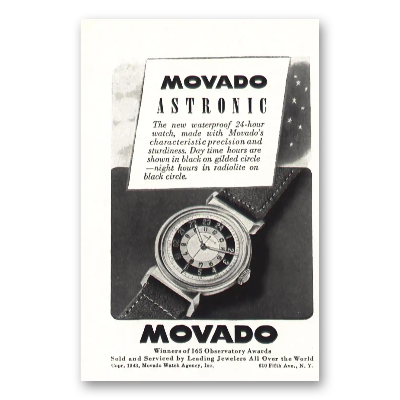 1943 Movado Watch Astronic Watch Vintage Magazine Print Ad