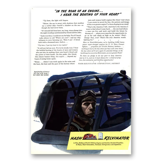 1943 Nash Kelvinator Roar of an Engine Vintage Magazine Print Ad