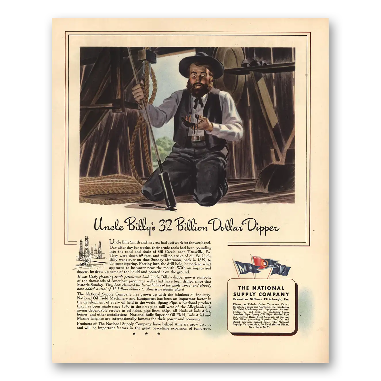 1943 National Supply Uncle Billys 32 Billion Dollar Dipper Vintage Magazine Print Ad