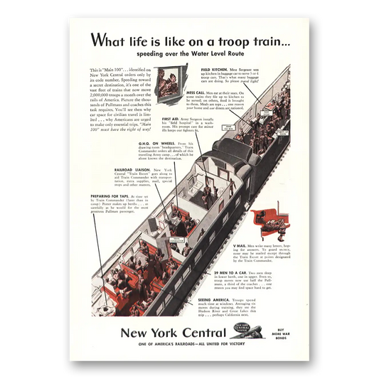 1943 New York Central Life Is Like On Troop Train Vintage Magazine Print Ad