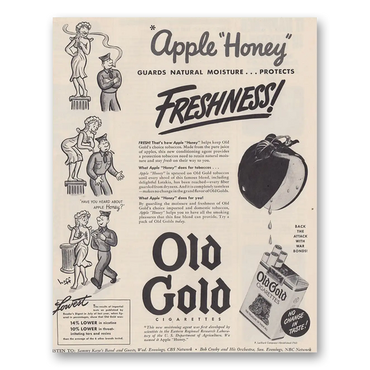 1943 Old Gold Cigarettes Apple Honey Freshness Vintage Magazine Print Ad