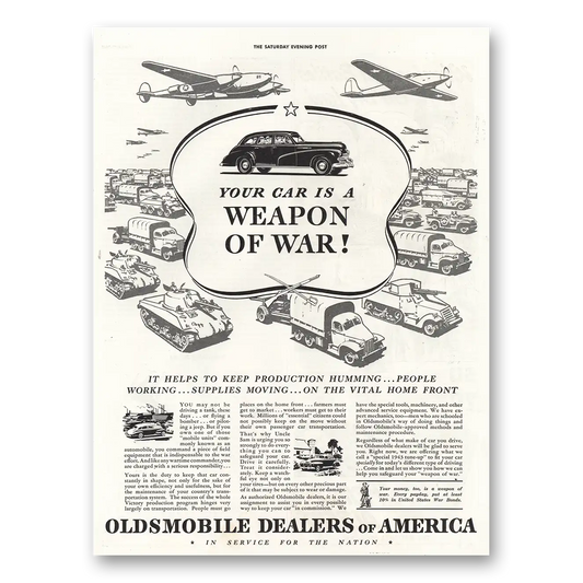 1943 Oldsmobile Car Is Weapon of War Vintage Magazine Print Ad