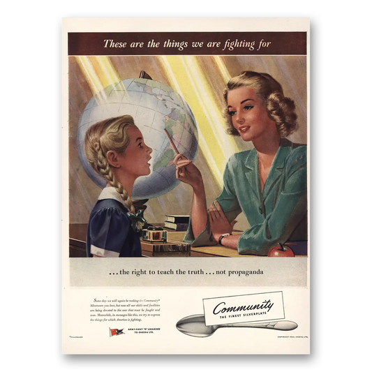 1943 Community Silverplate Teach the Truth Not Propaganda Vintage Magazine Print Ad