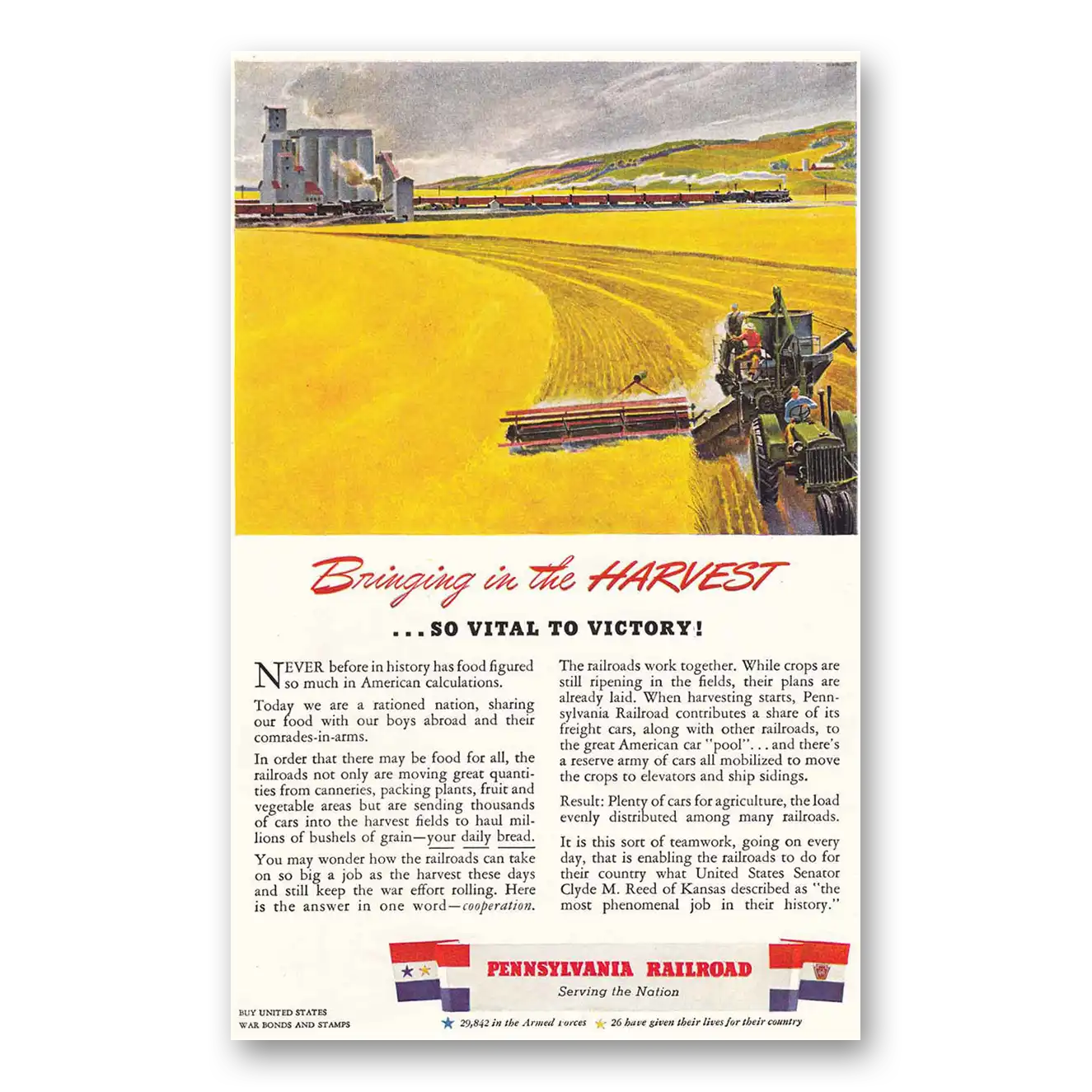 1943 Pennsylvania Railroad Bringing in the Harvest Vintage Magazine Print Ad