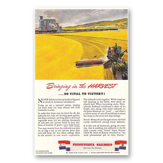 1943 Pennsylvania Railroad Bringing in the Harvest Vintage Magazine Print Ad