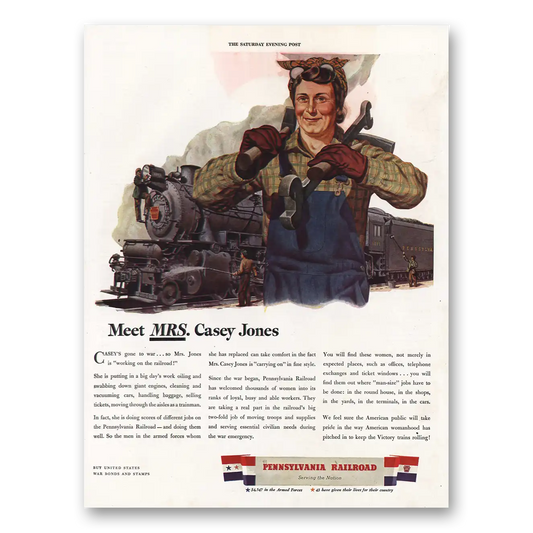 1943 Pennsylvania Railroad Meet Mrs Casey Jones Vintage Magazine Print Ad