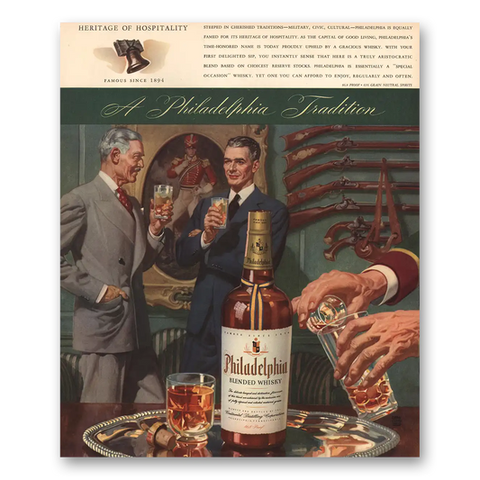 1943 Philadelphia Blended Whisky Heritage of Hospitality Vintage Magazine Print Ad