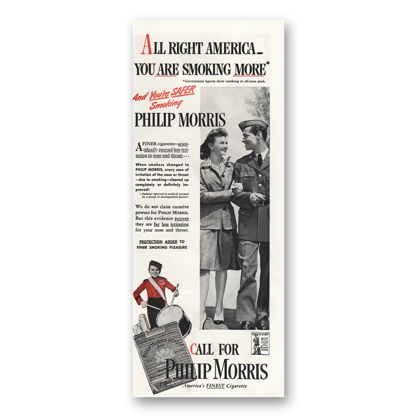 1943 Philip Morris America You Are Smoking More Vintage Magazine Print Ad