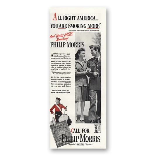 1943 Philip Morris America You Are Smoking More Vintage Magazine Print Ad