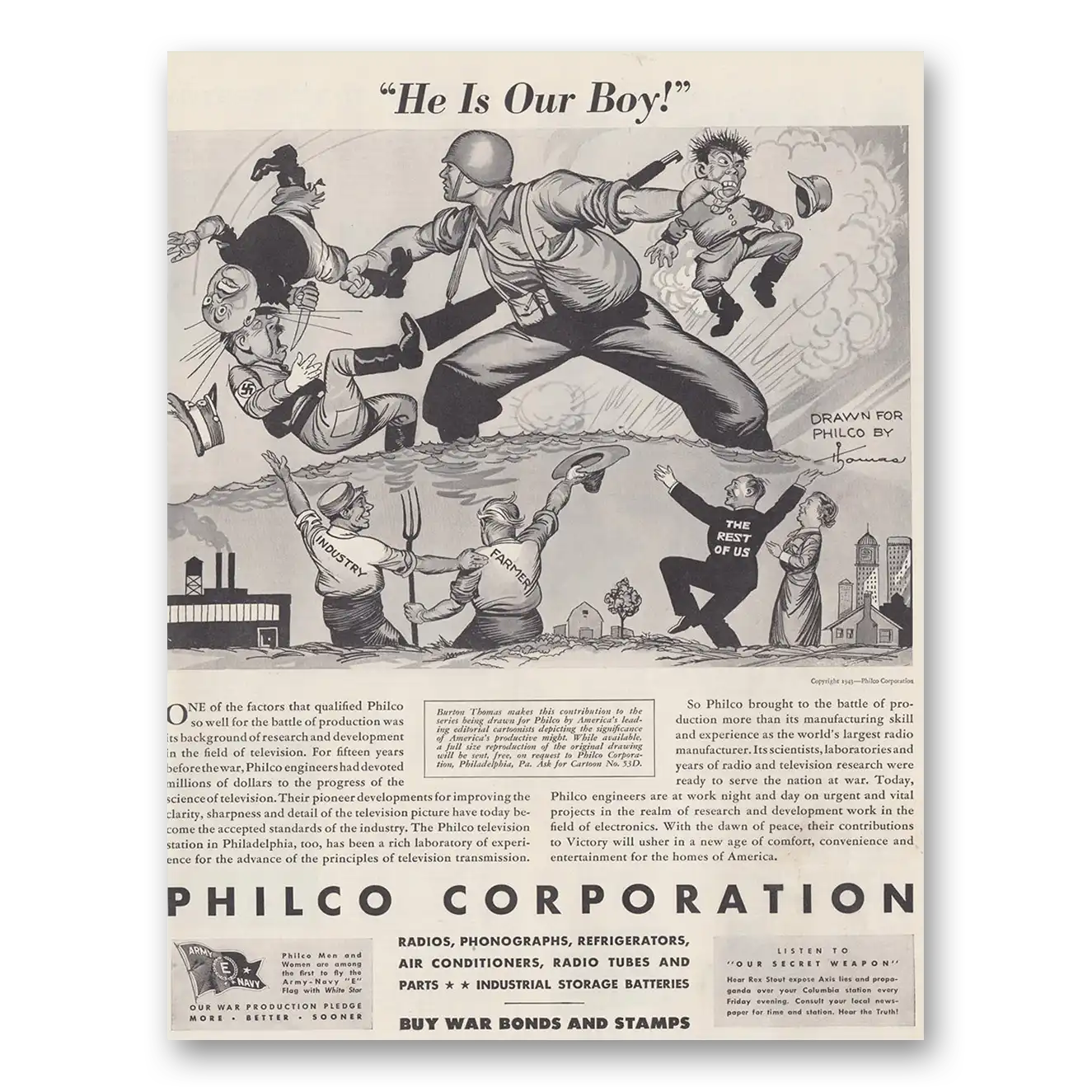 1943 Philco Electronic Systems He Is Our Boy Vintage Magazine Print Ad