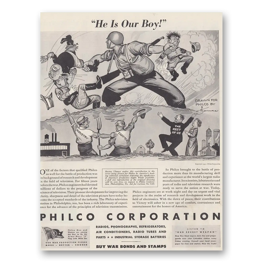 1943 Philco Electronic Systems He Is Our Boy Vintage Magazine Print Ad