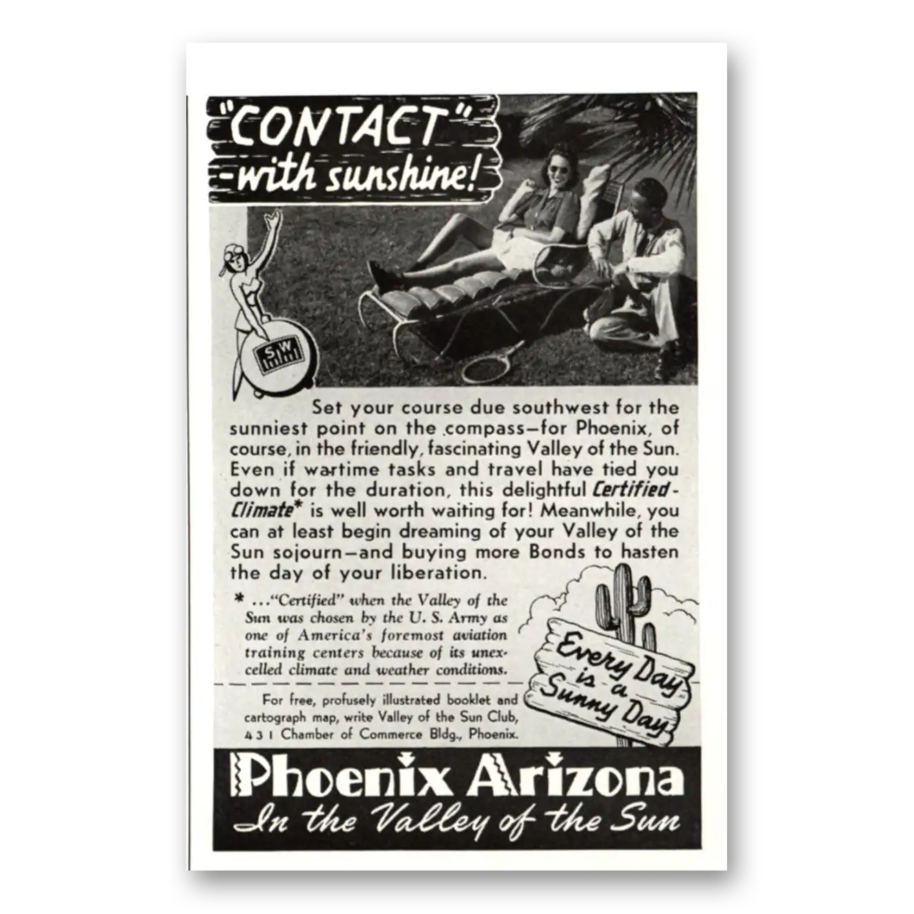 1943 Phoenix Arizona Contact With Sunshine Vintage Magazine Print Ad