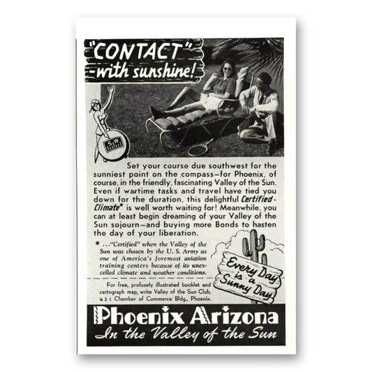 1943 Phoenix Arizona Contact With Sunshine Vintage Magazine Print Ad