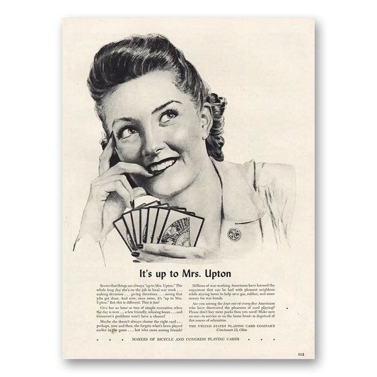 1943 United States Playing Card Its Up to Mrs Upton Vintage Magazine Print Ad