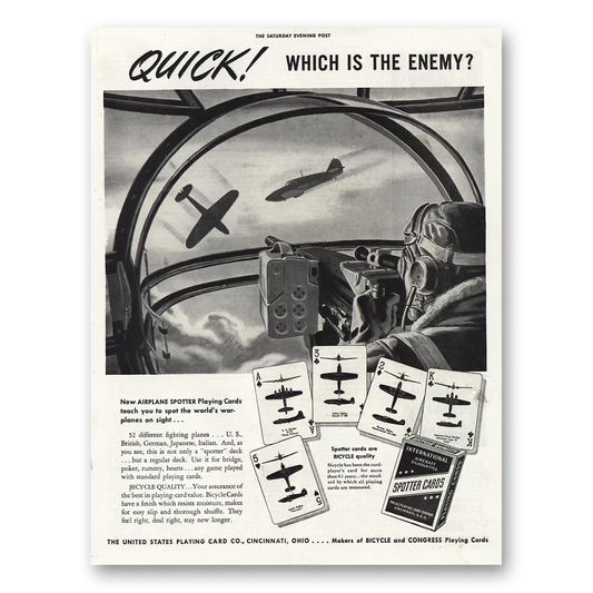 1943 United States Playing Card Airplane Spotter Cards Vintage Magazine Print Ad