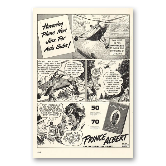 1943 Prince Albert Tobacco Hovering Plane Jinx for Axis Subs Vintage Magazine Print Ad