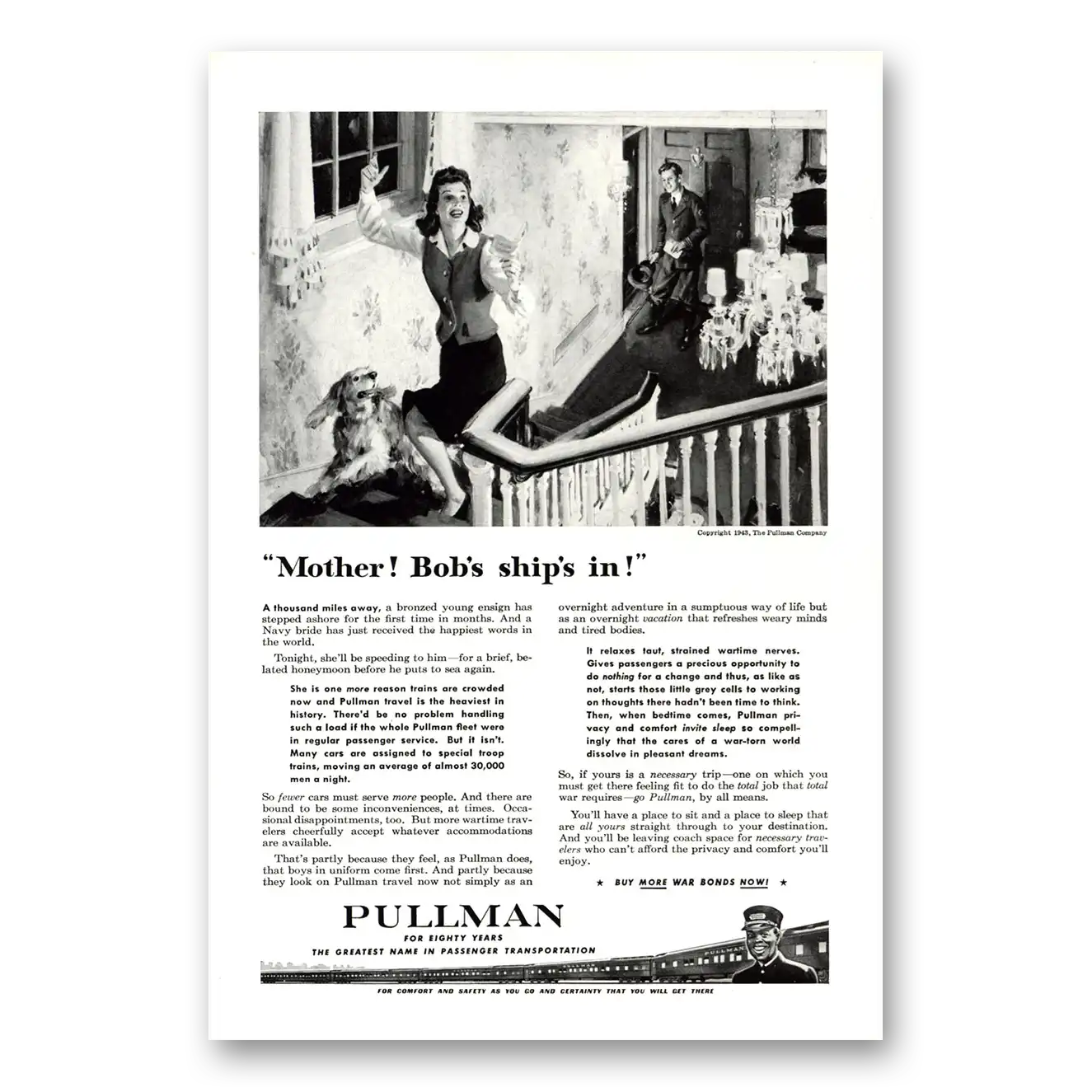 1943 Pullman Mother Bobs Ships In Vintage Magazine Print Ad