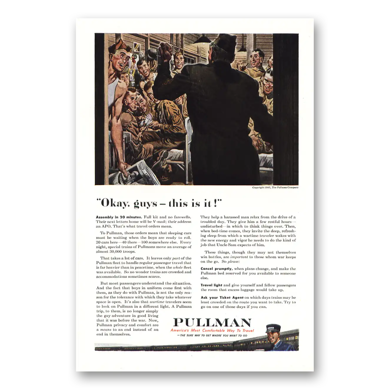 1943 Pullman Okay Guys This Is It Vintage Magazine Print Ad