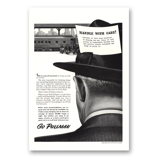 1943 Pullman Handle With Care Vintage Magazine Print Ad