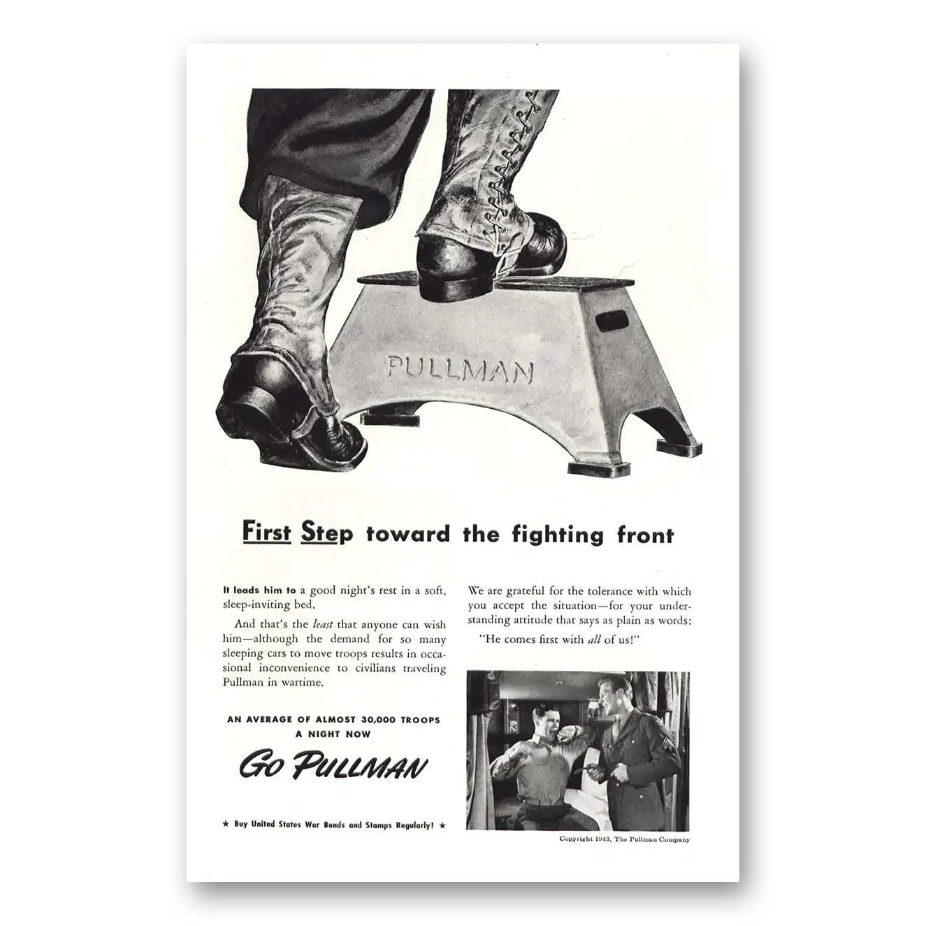 1943 Pullman First Step Towards the Fighting Front Vintage Magazine Print Ad