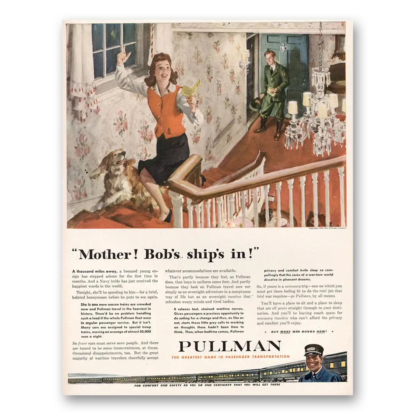 1943 Pullman Mother Bobs Ships In Vintage Magazine Print Ad