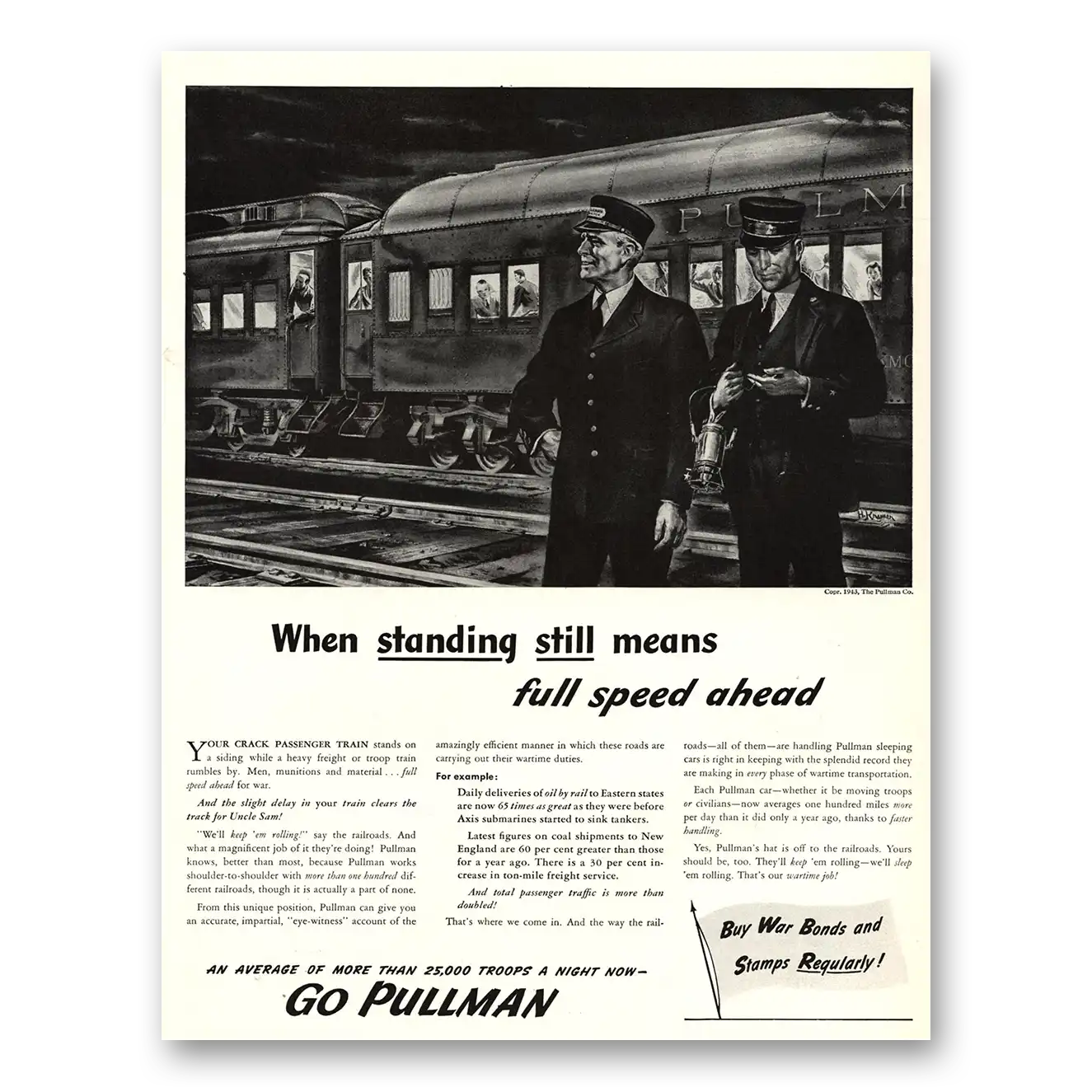 1943 Pullman When Standing Still Means Full Speed Ahead Vintage Magazine Print Ad