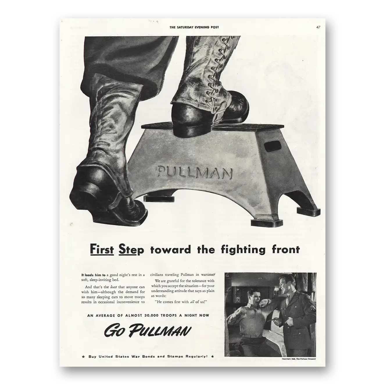 1943 Pullman First Step Towards Fighting Front LRG Vintage Magazine Print Ad