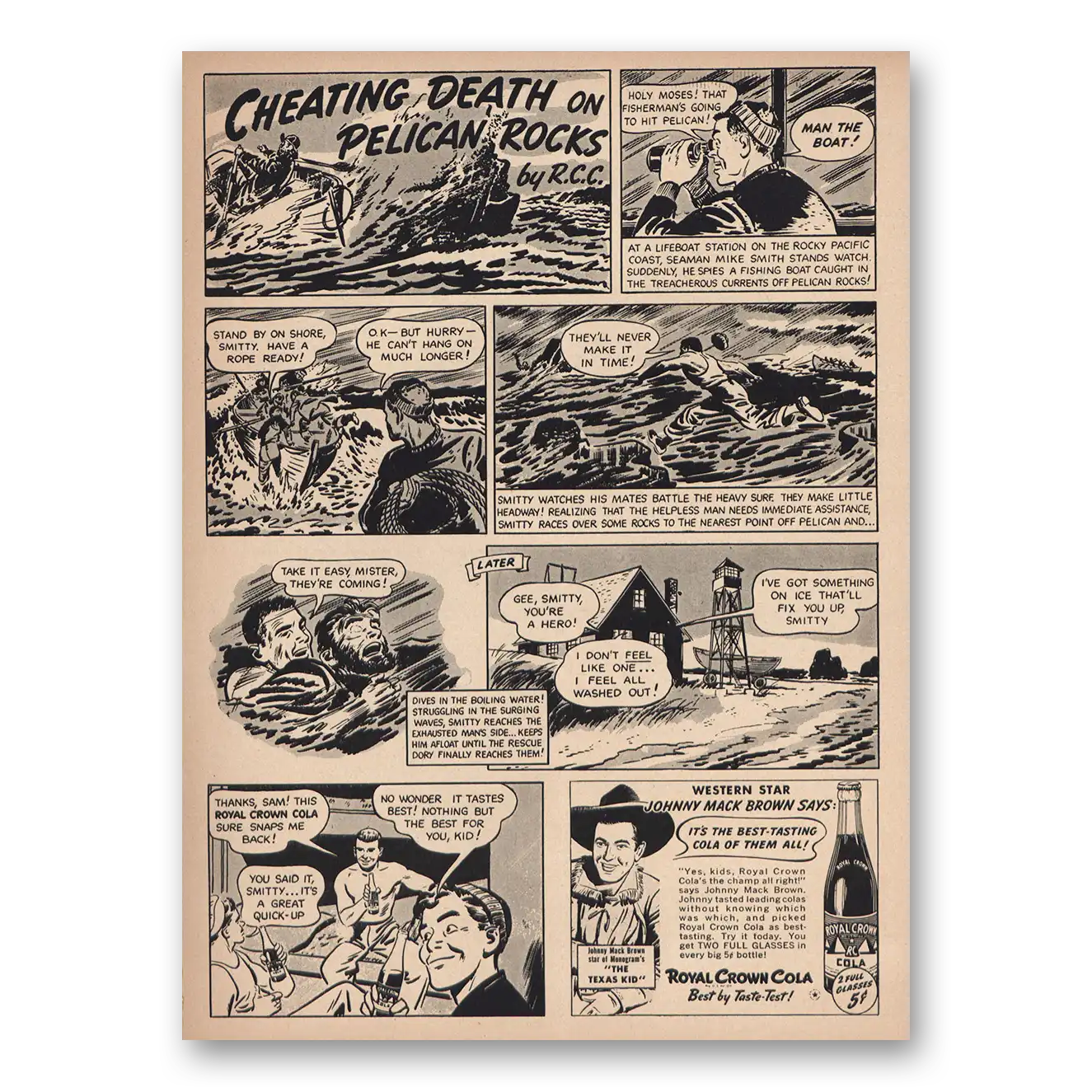 1943 Royal Crown Cola Cheating Death Pelican Rocks Vintage Magazine Print Ad