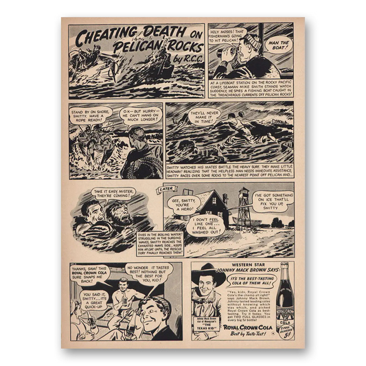 1943 Royal Crown Cola Cheating Death Pelican Rocks Vintage Magazine Print Ad