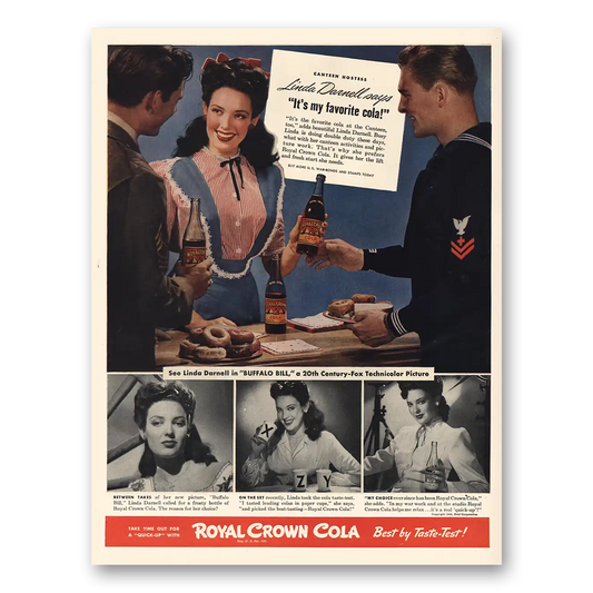 1943 Royal Crown Cola Linda Darnell Vintage Magazine Print Ad