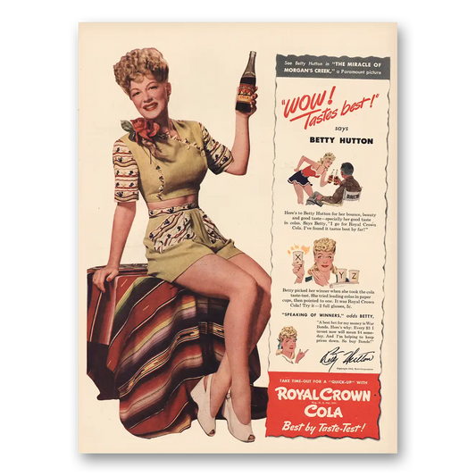 1943 Royal Crown Cola Betty Hutton Vintage Magazine Print Ad