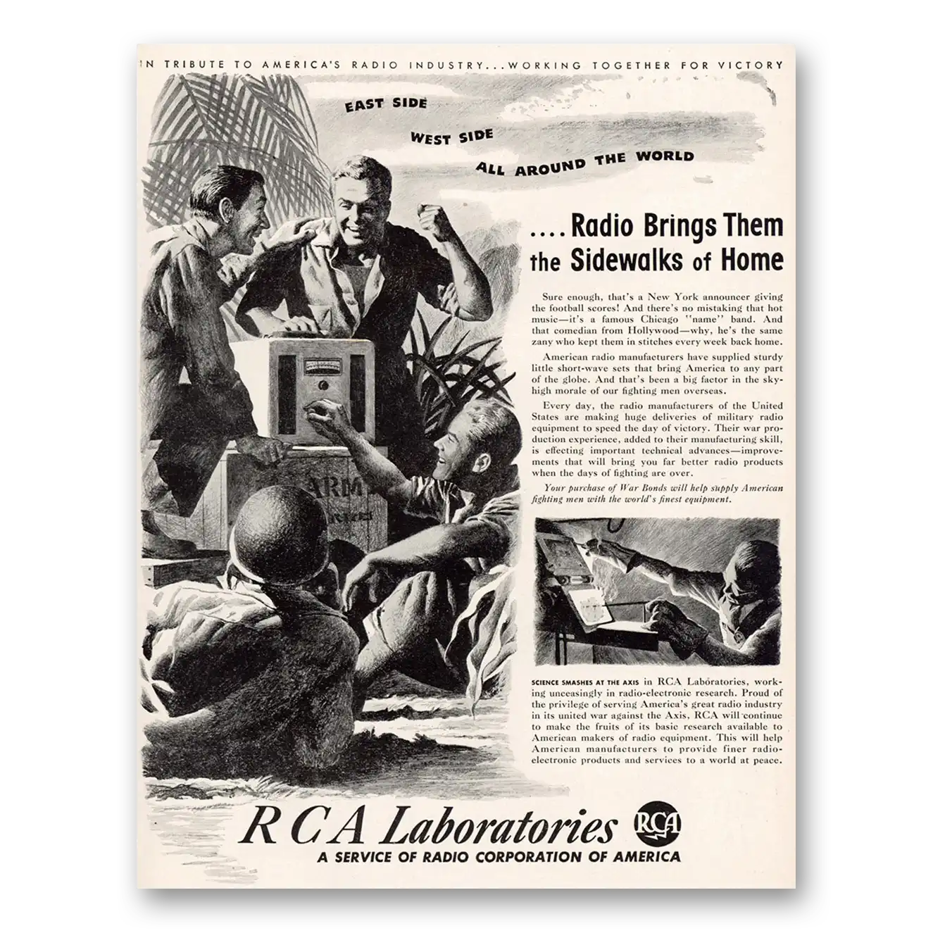 1943 RCA Radios Brings Them the Sidewalks of Home Vintage Magazine Print Ad