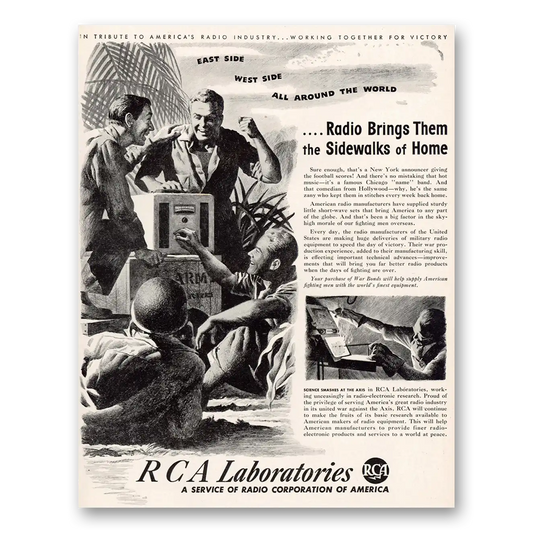 1943 RCA Radios Brings Them the Sidewalks of Home Vintage Magazine Print Ad