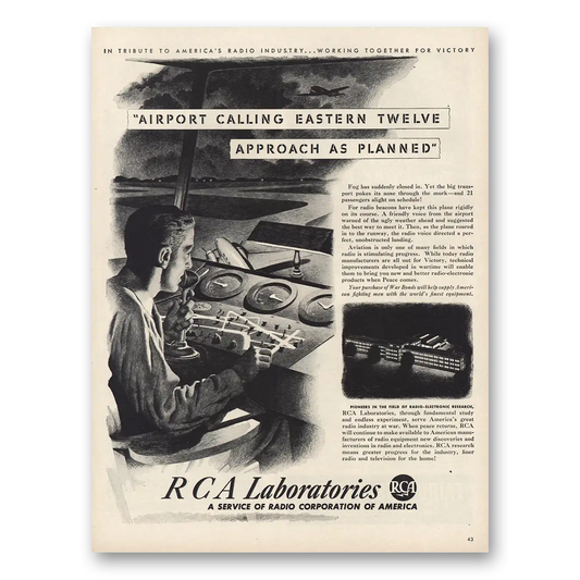 1943 RCA Laboratories Airport Calling Eastern Twelve Vintage Magazine Print Ad