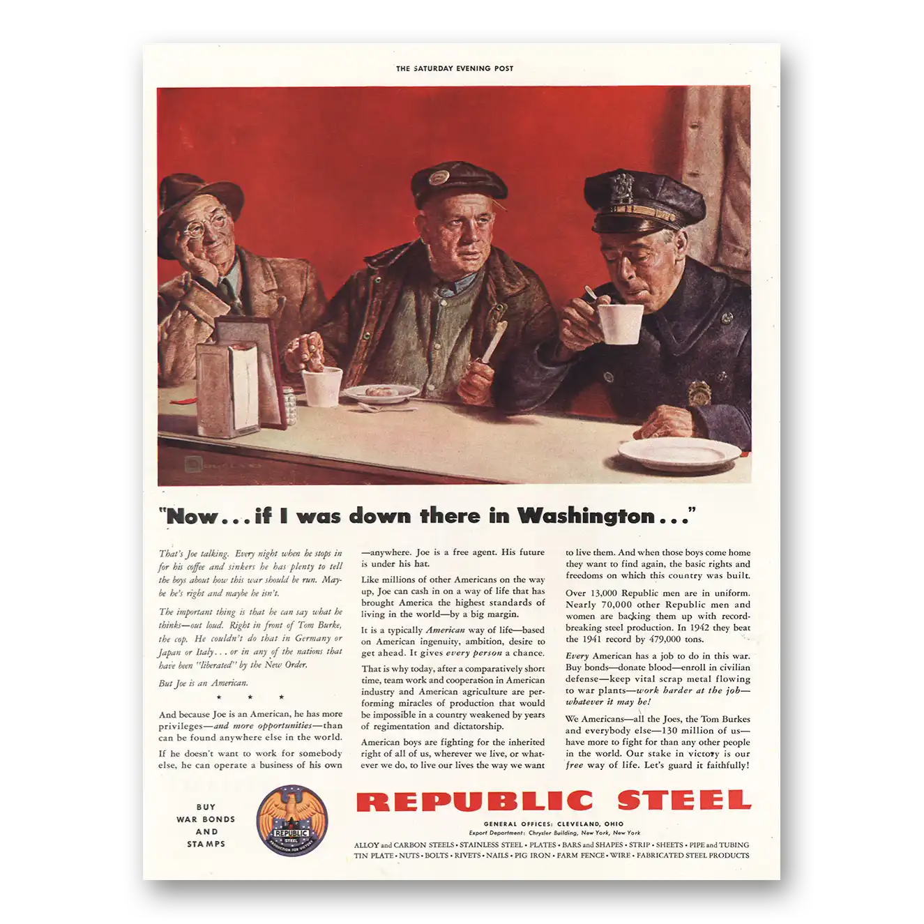 1943 Republic Steel If I Was Down There In Washington Vintage Magazine Print Ad