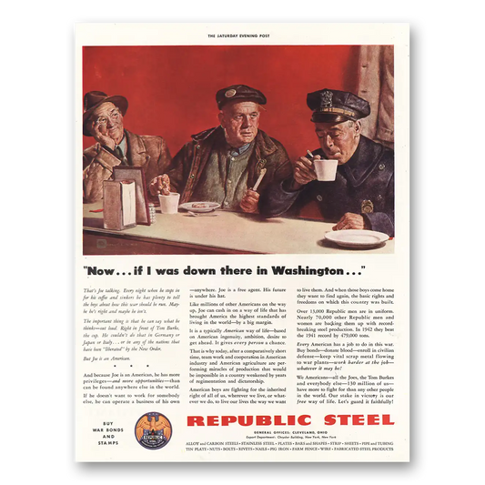 1943 Republic Steel If I Was Down There In Washington Vintage Magazine Print Ad