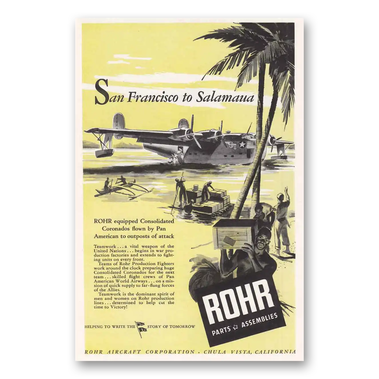 1943 Rohr Aircraft San Francisco to Salamaua Vintage Magazine Print Ad