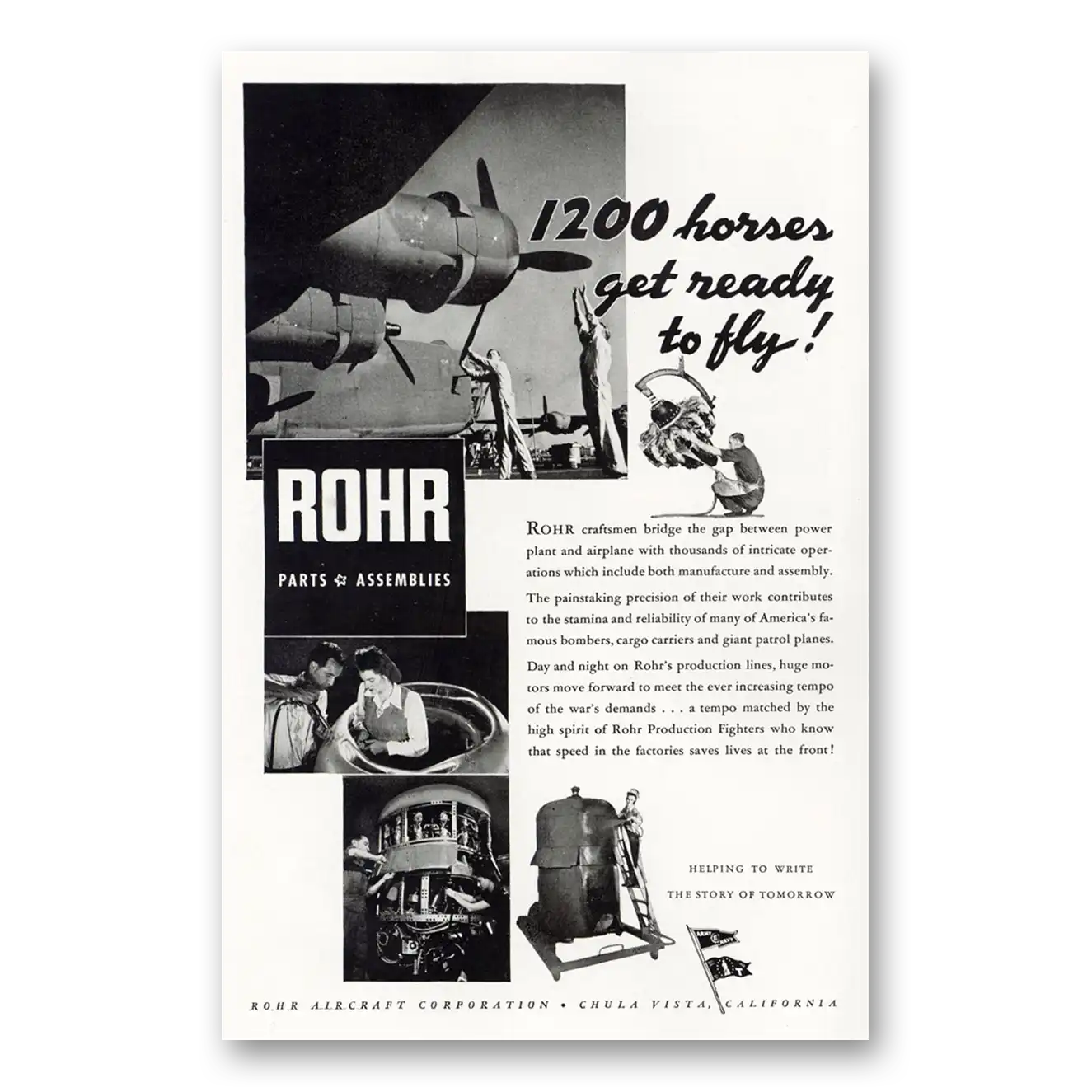 1943 Rohr Aircraft Get Ready to Fly Vintage Magazine Print Ad