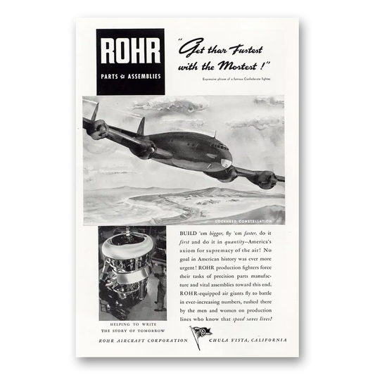 1943 Rohr Aircraft Lockheed Constellation Build Em Bigger Vintage Magazine Print Ad