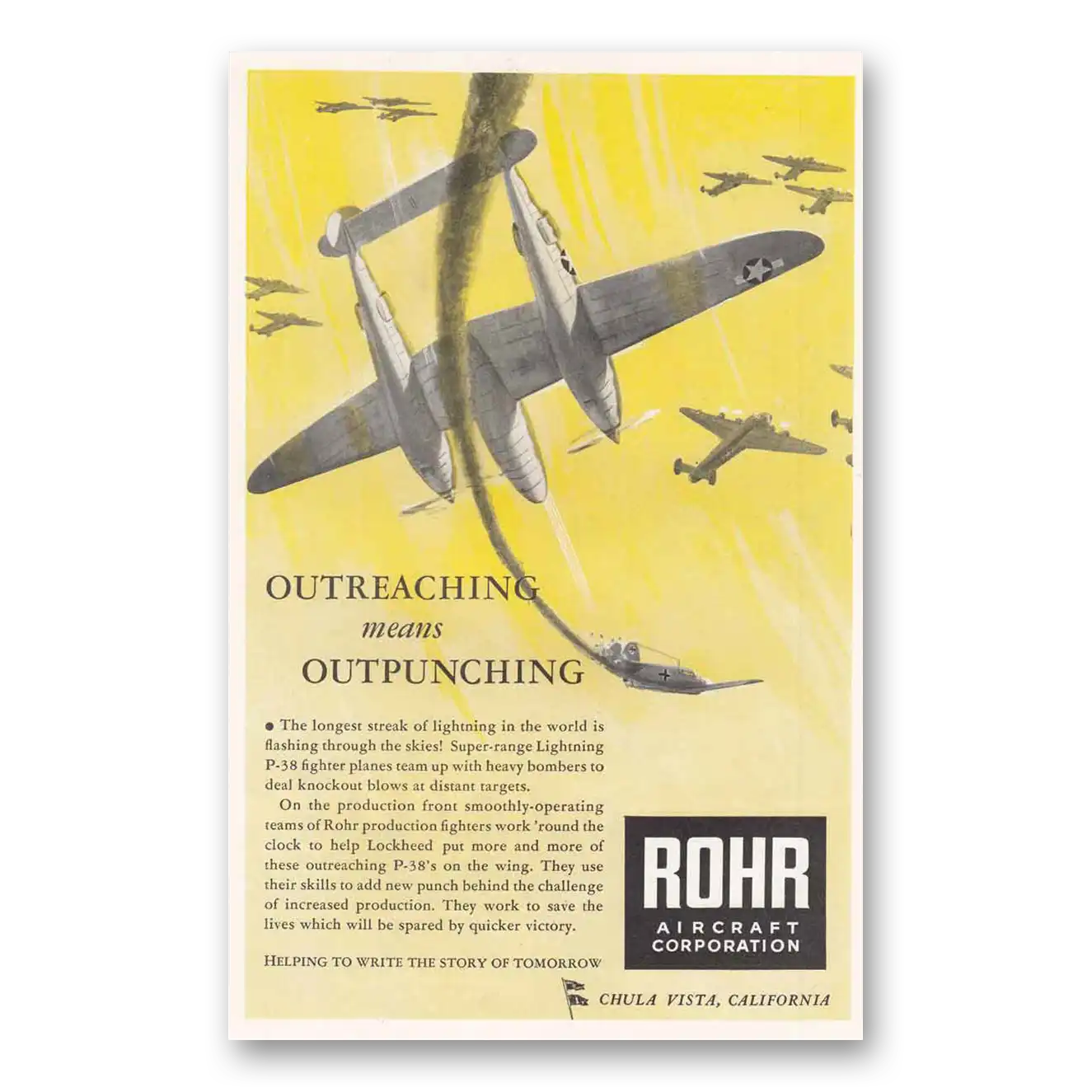 1944 Rohr Aircraft Outreaching Means Outpunching Vintage Magazine Print Ad