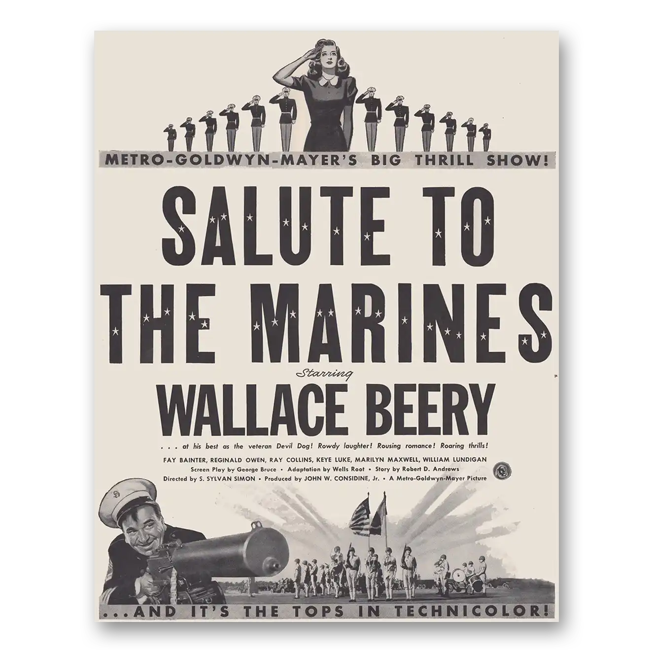 1943 Salute to the Marines Movie Promo Wallace Beery Vintage Magazine Print Ad