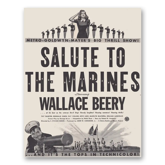 1943 Salute to the Marines Movie Promo Wallace Beery Vintage Magazine Print Ad