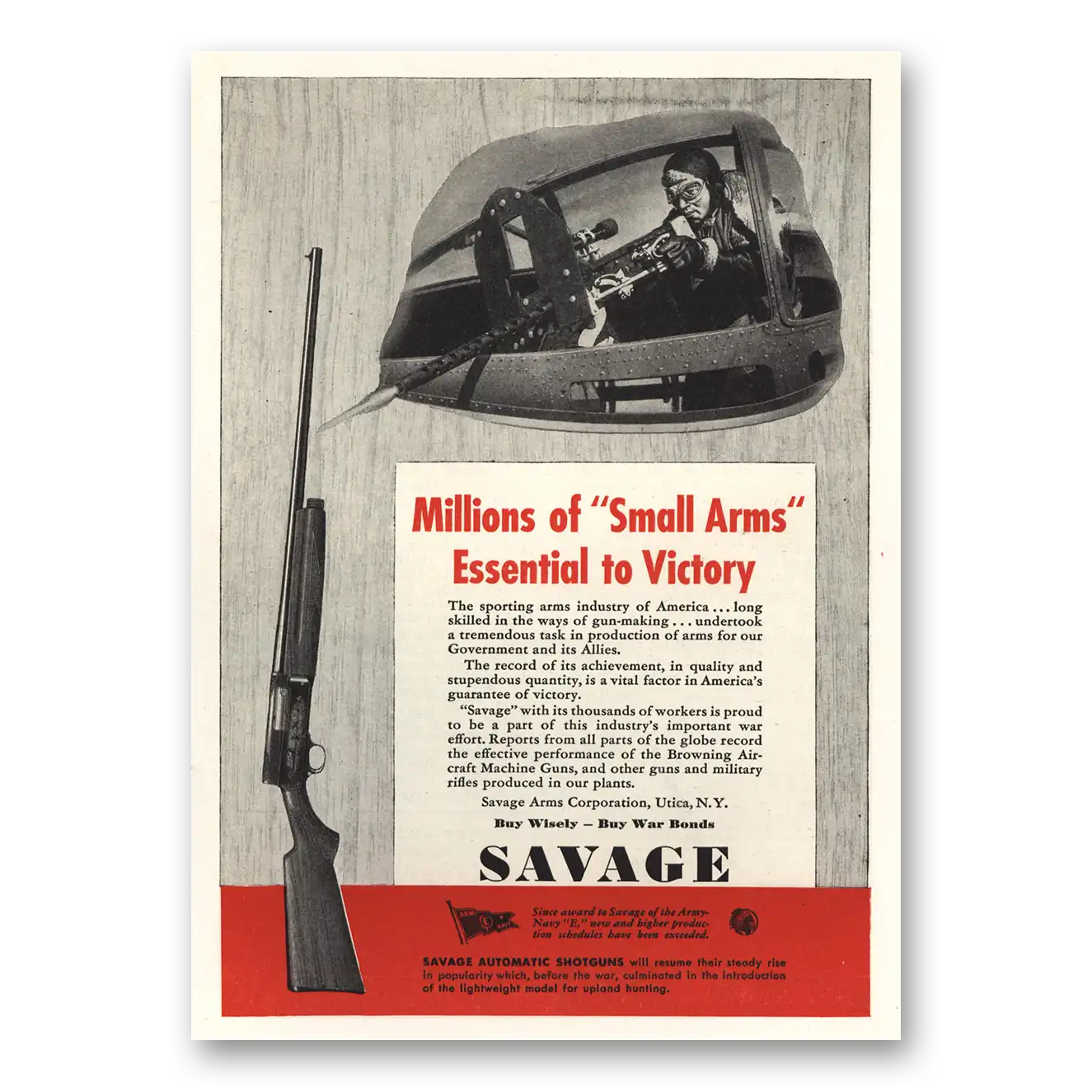 1943 Savage Arms Millions of Small Arms Essential to Victory Vintage Magazine Print Ad