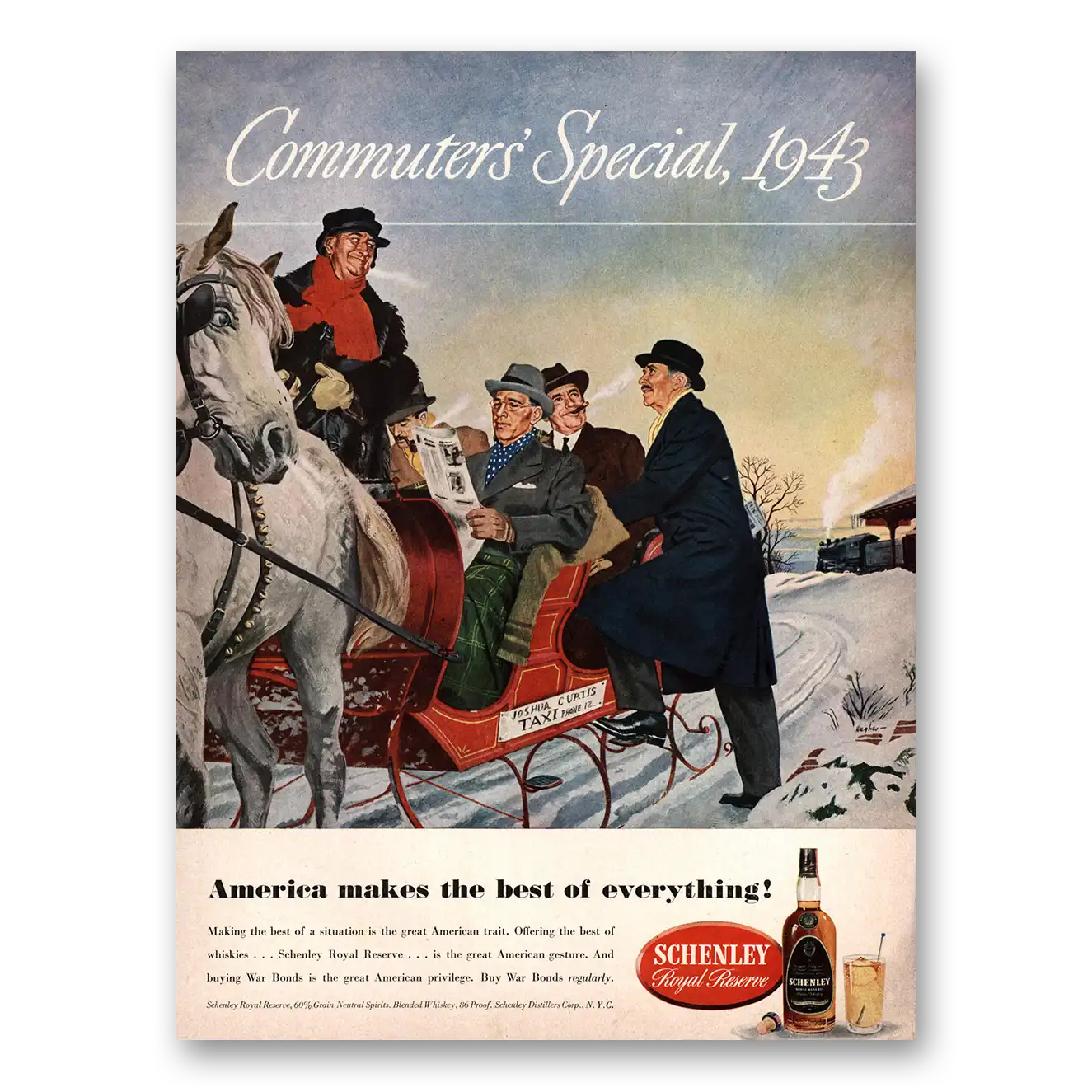 1943 Schenley Whiskey Commuters Special Vintage Magazine Print Ad