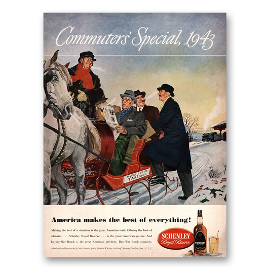 1943 Schenley Whiskey Commuters Special Vintage Magazine Print Ad